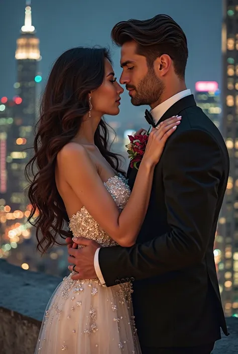 A romance book cover with the title “A Substitute Bride for the Coldhearted Billionaire”

 a stunning woman with long, wavy dark hair wearing a luxurious, form-fitting wedding dress. Standing beside her is A man  wearing an Armani suit with dark brown hair...