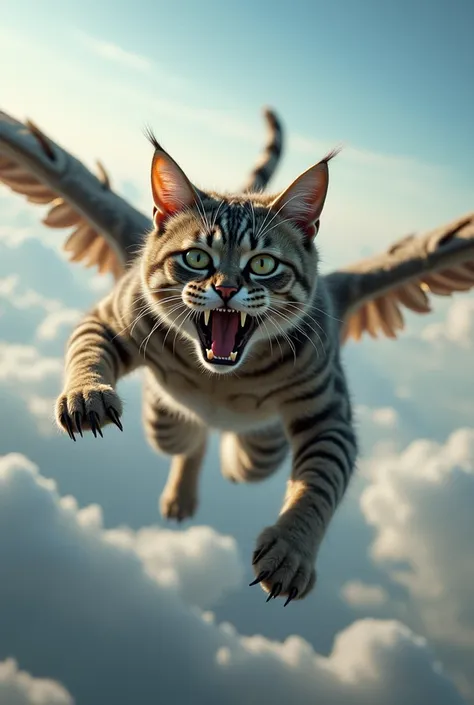 Flying cat attacking