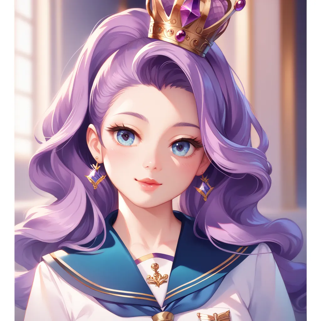 girls、sailor suit、long purple hair、Crown on head、 upper body only