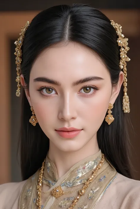(masterpiece), breathtaking ancient woman, (ancient dress), (close up portrait), neat and ordery hair, (frontal view), highlighted intricate details, ultra detailed facial features, harmonious color palette, showcasing grace and beauty, winning award quali...