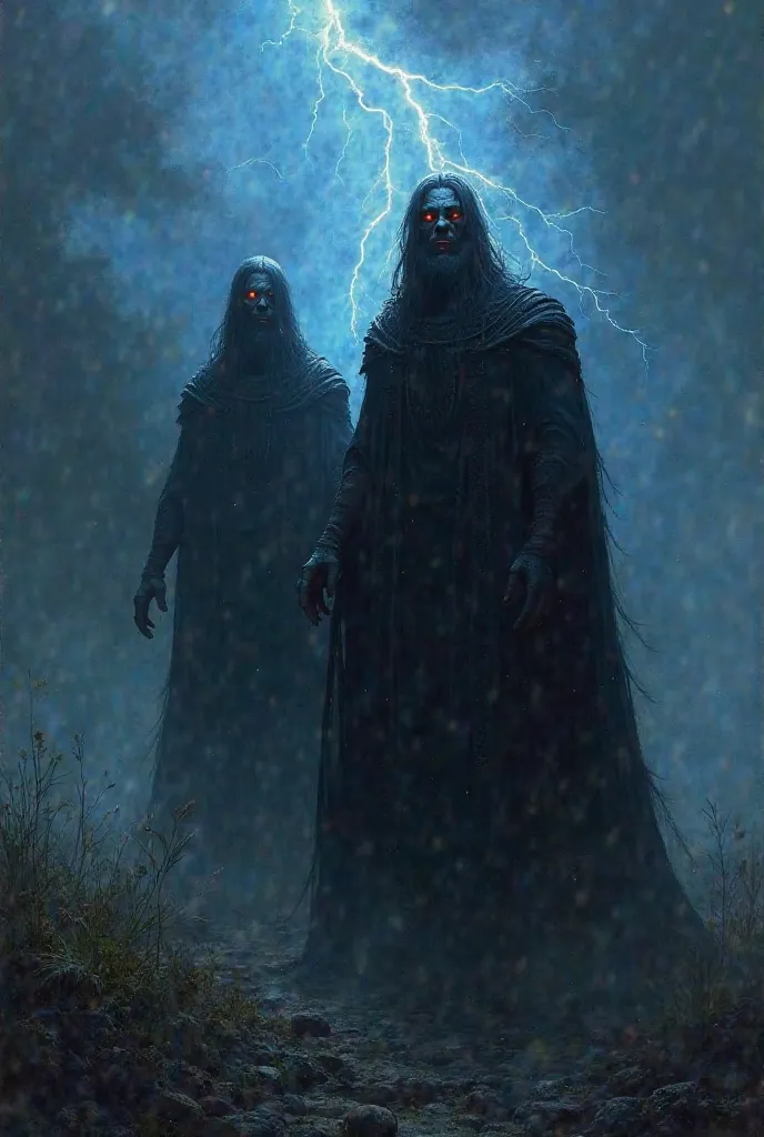 are two kings • They have a terrifying look: . They are described as blue black, i.e. very black with blue in color, giving them a frightening appearance. 

• A frightening voice: . It is said that their sound is like a pounding thunder. 

• Their eyes shi...