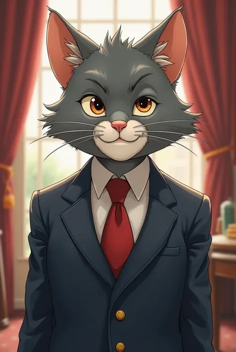 Let Cat Tom have a face like a president in a suit a bit like anime