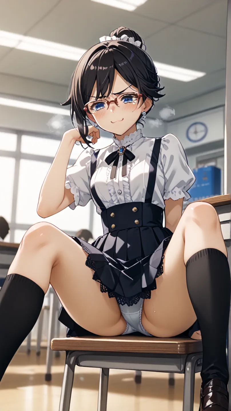 Score 9, score 8 up,  score increased by 7, Source: Anime ,Explicit evaluation,break, 1 girl,saki kono, rice,Glasses, Blue Eyes, ponytail,  one bun hair,  earrings,high quality, details, beautiful eyes in every detail, (Hi-Res:1.2), 4K, official art, high ...