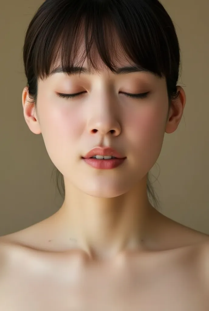 A Japanese woman in her 20s is completely naked、SMALLE BREASTS、(((with her eyes closed and feeling ecstasy 1.5)))、 ecstasy、