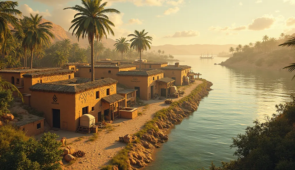 Ancient Hebrew dwellings on the banks of the Nile River, 4k, Cinematic.