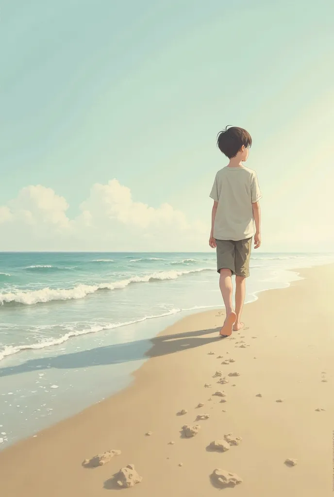 Boy walking alone on the beach 