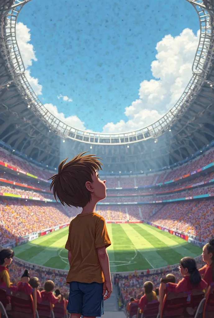 The boy watching the stadium 