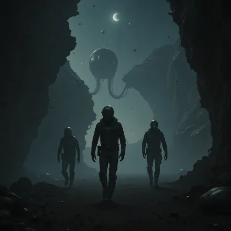 Film still cinematic shot of space horror sci-fi thriller, cinematography style by david linch film