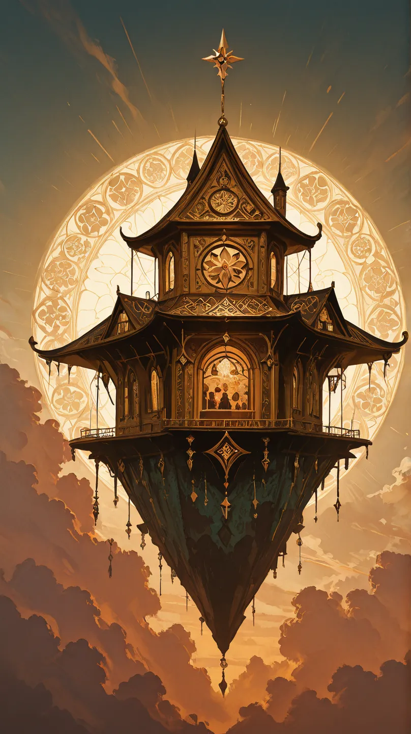 A floating house connected to lots of balloons　. It has been exquisitely detailed。. Top quality craftsmanship , Exquisite carvings and intricate patterns. . The scene is captured in the medium of digital illustration., Combining photographic realism with c...