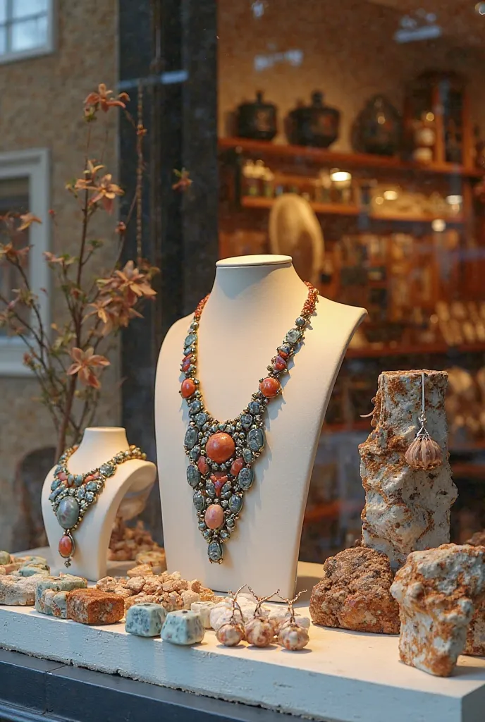 A window of a store specialized in natural stone jewelry