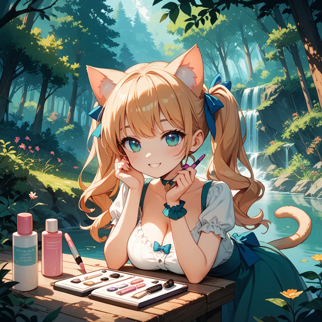 Cat ears、cosmetics、Buy、Laugh a little、twin tails、Big Breasts、fine