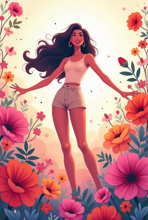 girl power style illustration,  flowers,  Pastel colors, without a person