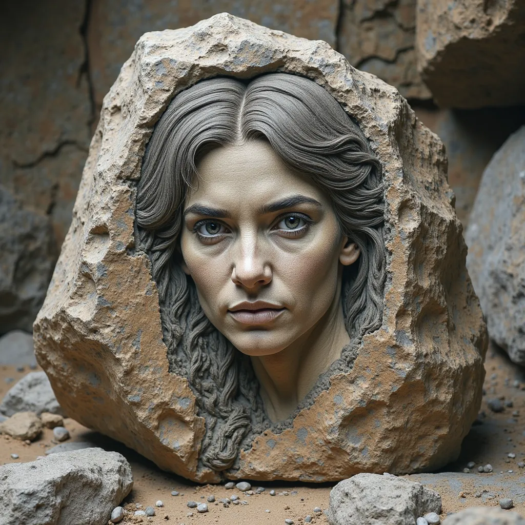 face of a woman drawn on the rock