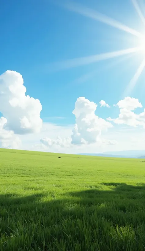 Blue sky, white clouds, sunny grassland  