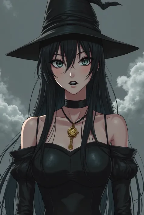 CREATE REALISTIC ANIME CARTOON IMAGES OF WOMEN WITH LONG STRAIGHT HAIR WITH HORSES, BLACK HAIR, THIN BLACK HAIR, WHITE SKIN, BLACK MOUTH, WHITE EYES, SHARP EYES, BLACK PAINTED MOUTH, WEARING A BLACK DRESS WITH A BRUTAL LOOK, WEARING A DRESS WITH SHOULDERS ...