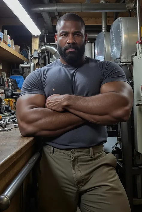 Masterpiece, Accurate, Award Winning, Best Quality, Extremely Detailed, 8K, HD, Super-Resolution, Dynamic Depth of Field, Photorealistic, Full Coloured, Realistic Skin and Hair Texture, ((a 35-year-old, dark-skinned African workshop teacher with deep ebony...