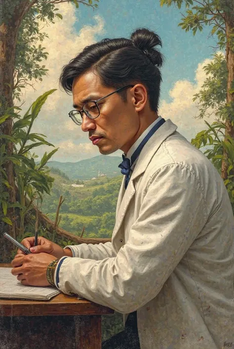 photos and illustrations of Rizal working in various fields (doctor, engineer, teacher, farming