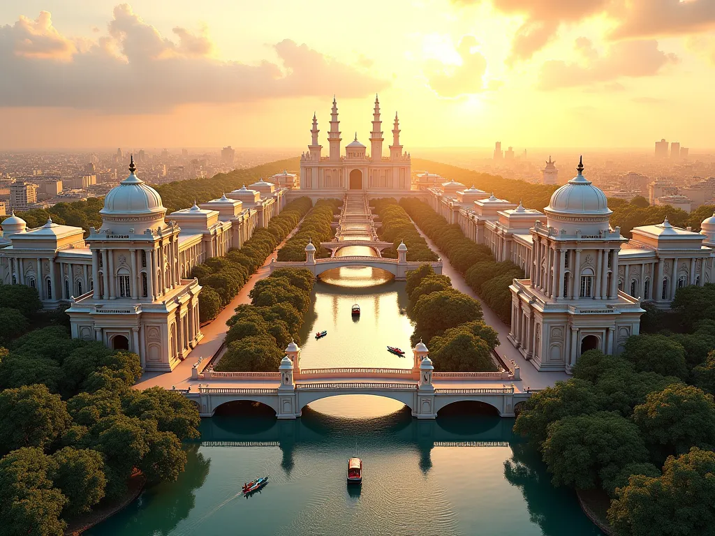 Prompt:
"A breathtaking futuristic cityscape of Sonargaon Heritage City in Bangladesh, blending Parisian elegance, Mughal grandeur, and Bengali heritage. The city features grand European-style architecture with domed rooftops, large tree-lined boulevards, ...