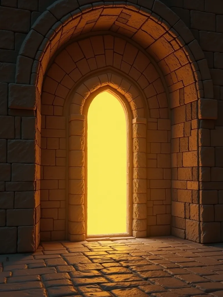 A portal in side a old royal castle and portal emits yellow light and image should in dark theme with brownish color scene should be little bit side view make the background more detailed and brownish with more decorations itema in a old royal castle