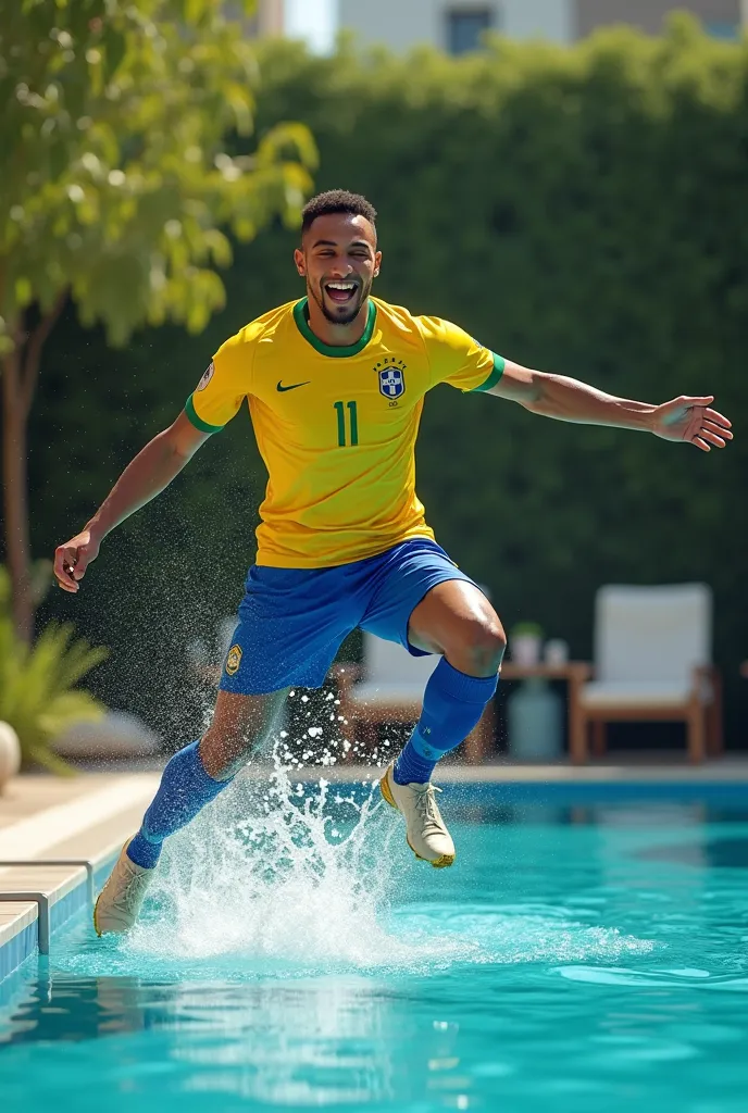 Vinicius JR jumping into a pool 