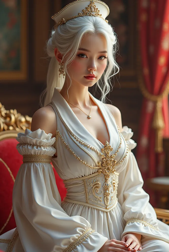 masterpiece、Nurse、Costume、Show off your slender legs、masterpiece、8k、HD、wallpaper、Royal Sister、Delicate makeup 、delicate face、Delicate features、白髪のNurse、 beautiful expression 、A modest smile、Elegant dress、 slender figure、slender hands and feet 、 elegant pos...