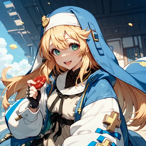 Guilty Gear's Bridget is holding a woman。 erections。