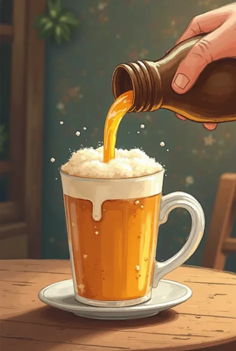 A cup and a beer pouring inside in a drawing
