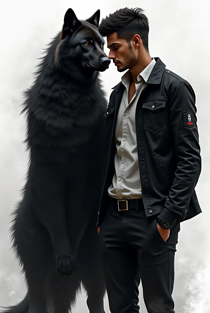 In top write werewolf romance story
Then at the end of the picture write by S.T.
In the middle write Mate series: His indian mate
Background should be mix with black and white.
There should be a black wolf on the white side and an Indian man with shirt and...