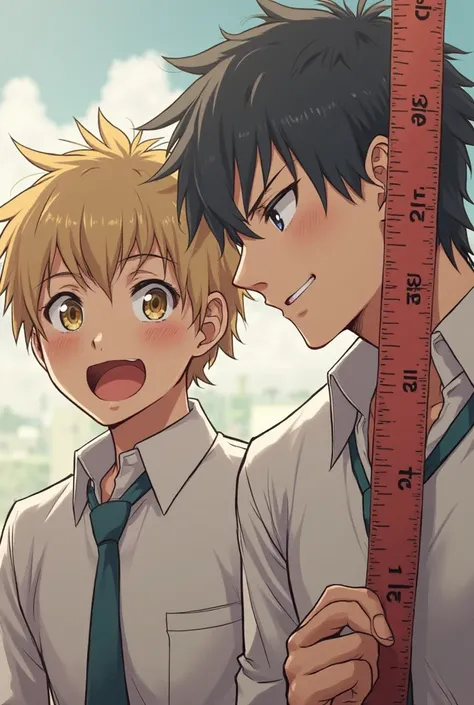 Two horny anime boys having measuring who has the biggest penis 