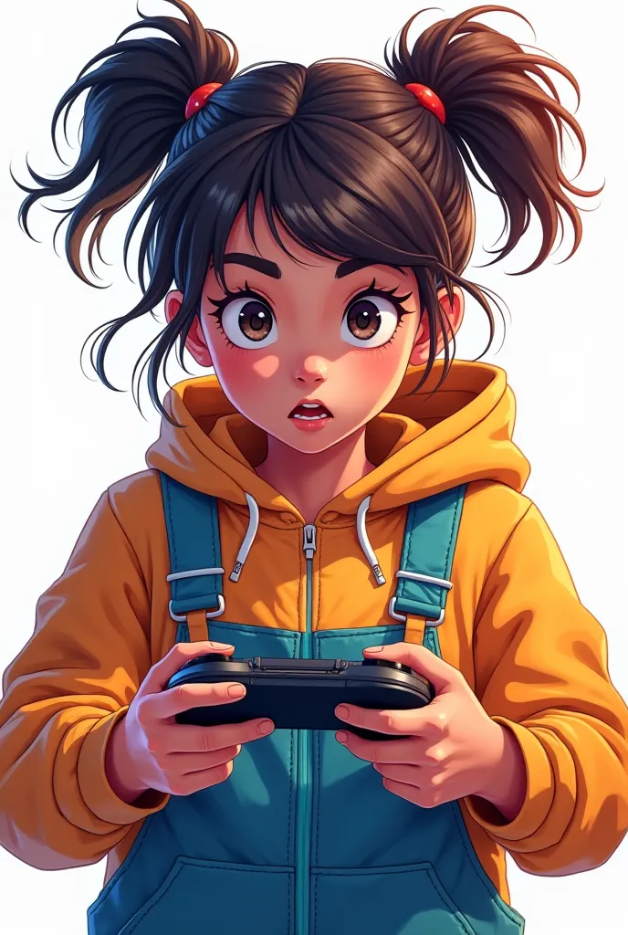 Create me a 2d image of a nine-year-old gamer girl with no background