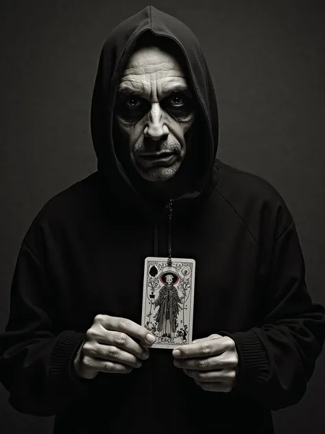 Tarot Death,Character Death Tarot Holder,Terrible Faces,A solemn expression,Smooth Gesture,Predominantly Black,High Quality Photos,Concept Art Photographs,Dark Background Shadows,Still Light,Light Direction,awesome,Photo Art,illustration