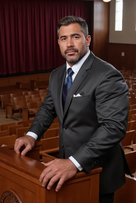 Masterpiece, Accurate, Award Winning, Best Quality, Extremely Detailed, 8K, HD, Super-Resolution, Dynamic Depth of Field, Photorealistic, Full Coloured, Realistic Skin and Hair Texture, ((a 35-year-old, stern-looking Hispanic school principal with tanned s...