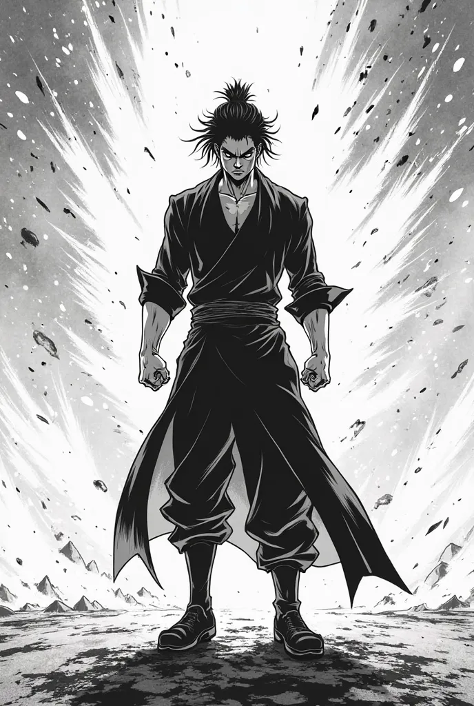 Generate a manga comic panel about a  who has a power in black and white