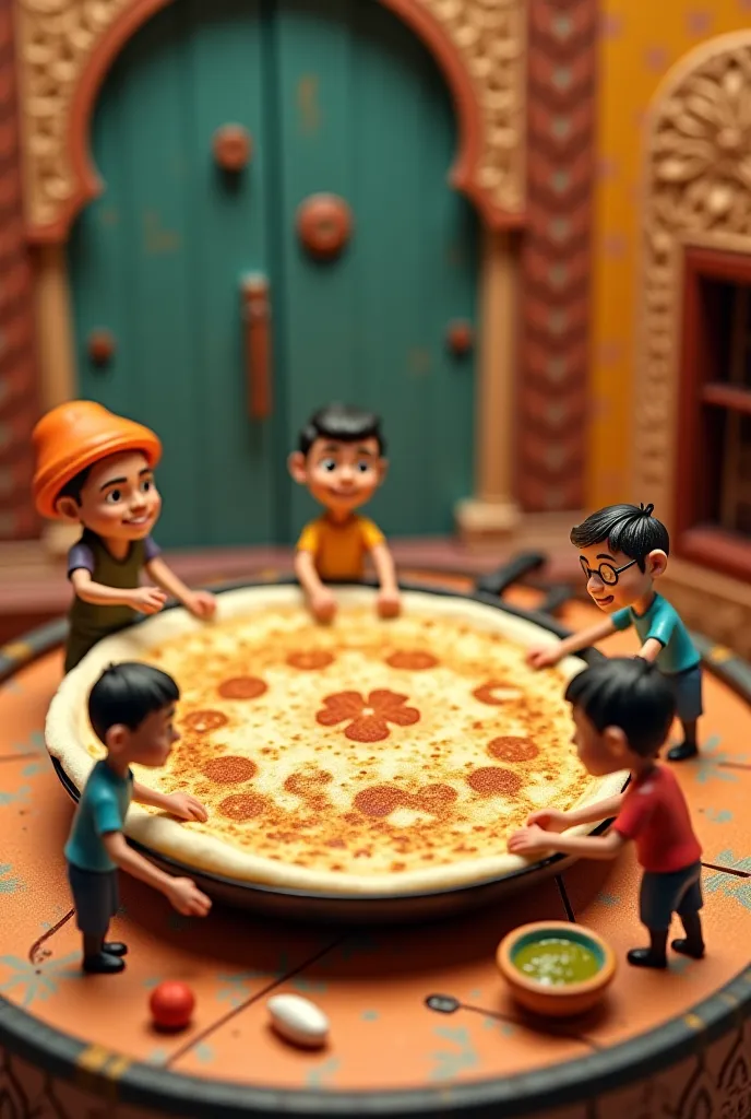 Mini people making large dosa  i need this in minature setup colseup cartoon face