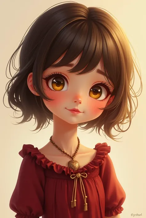 cute anyway character name is zara cute girl hairstyle is so cute love locket cute dark red dress yellow Eyes 