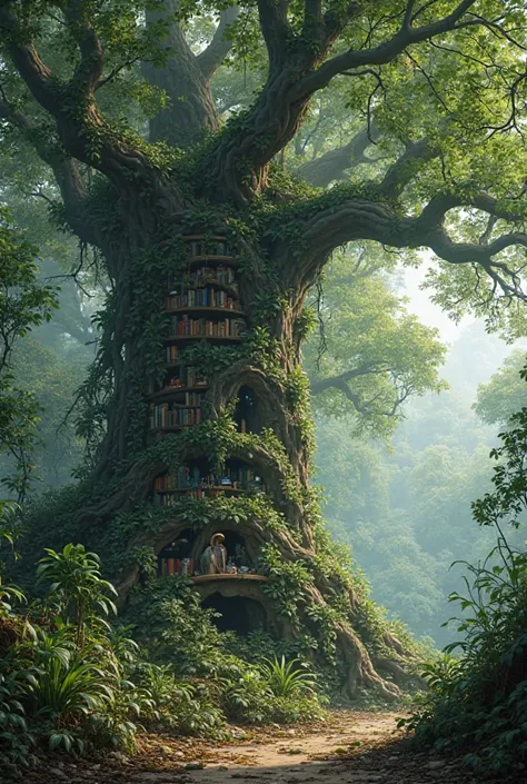 Hidden in the heart of a forest where time flows at different rhythms for each living being, the Library of Infinite Roots was not built - it grew. Its colossal trunk, older than any civilization, extends beyond the clouds, supporting levels of knowledge i...