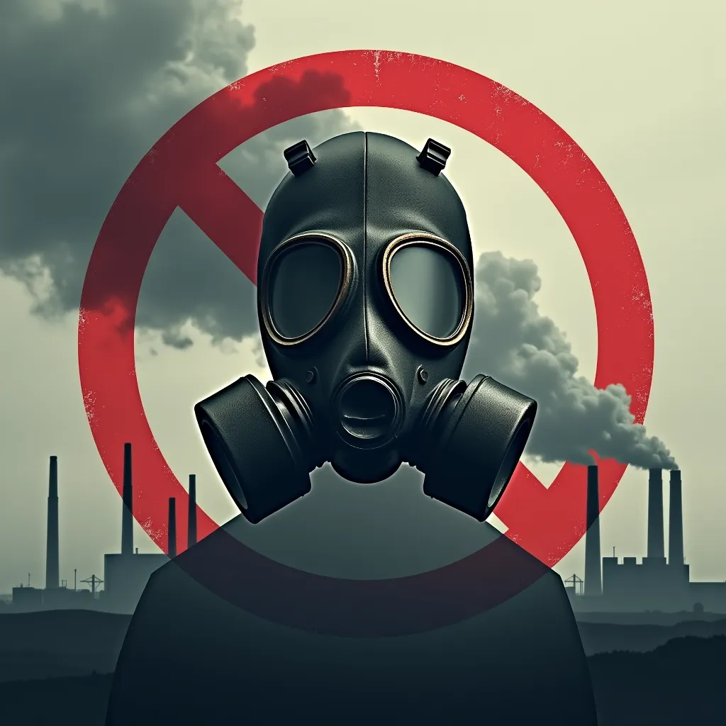 Stop Air Pollution”

How to Make:
	•	Draw or print an image of a gas mask and smoke-emitting factories.
	•	Use black and gray shades to represent pollution.
	•	Add a red circle with a line to indicate prohibition.