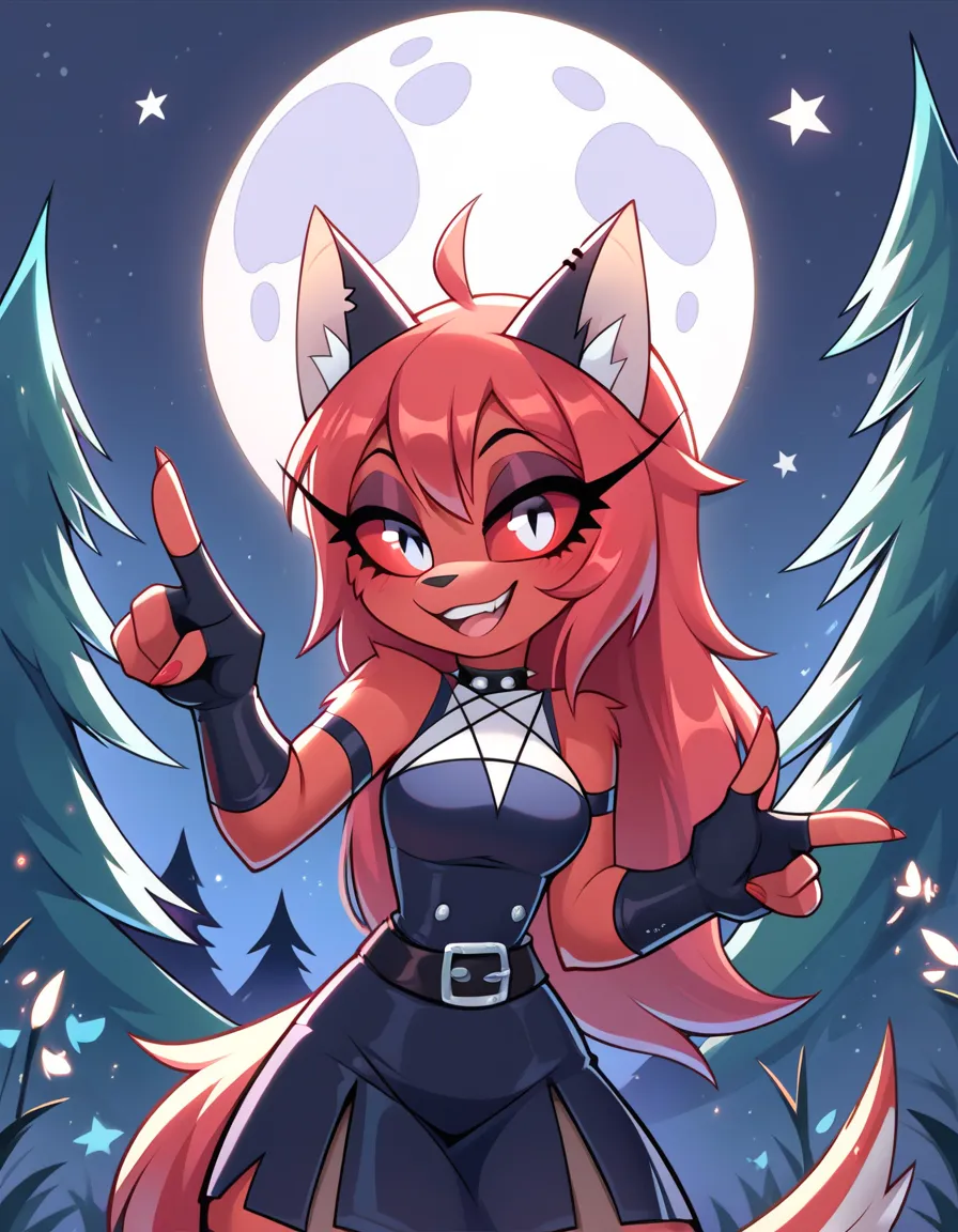 check_9_ upwards, check_8_ upwards, check_7_ upwards,  refinement_ safe, fluffy,  anthro, One, moon(Jizokumode), ,  red sclera, moon (damn cool boss), mother, fingerless gloves,  excited , Blepe, the forest, Night, stars,  half moon , One,  strained smile,...