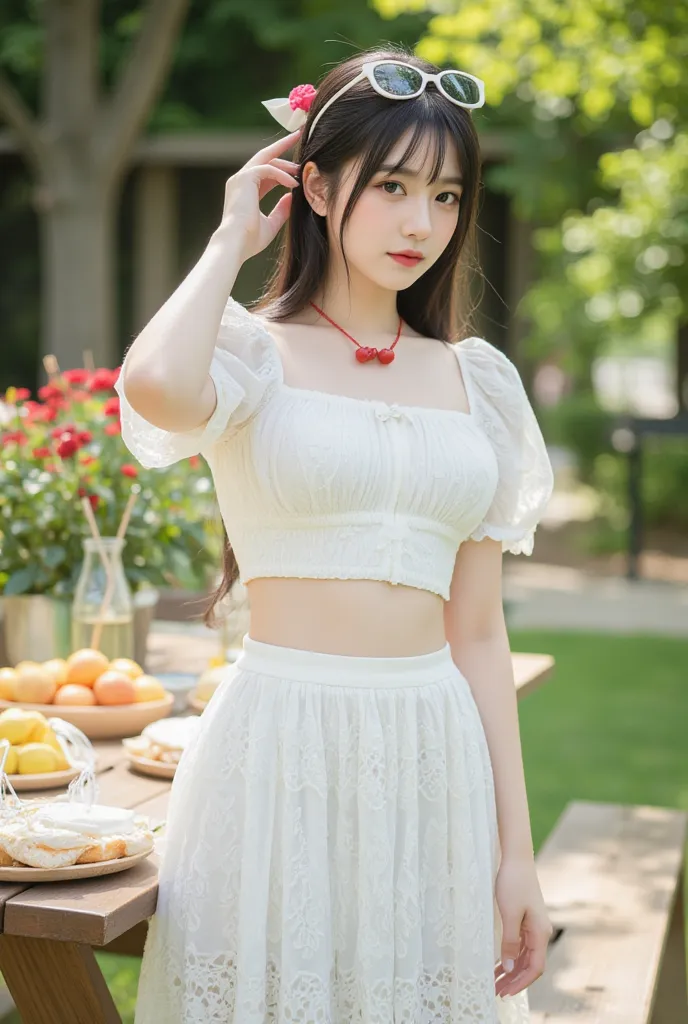 16k clear photo quality,Best Quality,  photo-realistic, sharp focus ,The eyes and face are very detailed, a beautiful 16-year-old Asian woman of good proportions wearing a pure white bohemian style dress, standing amidst an outdoor garden atmosphere in the...