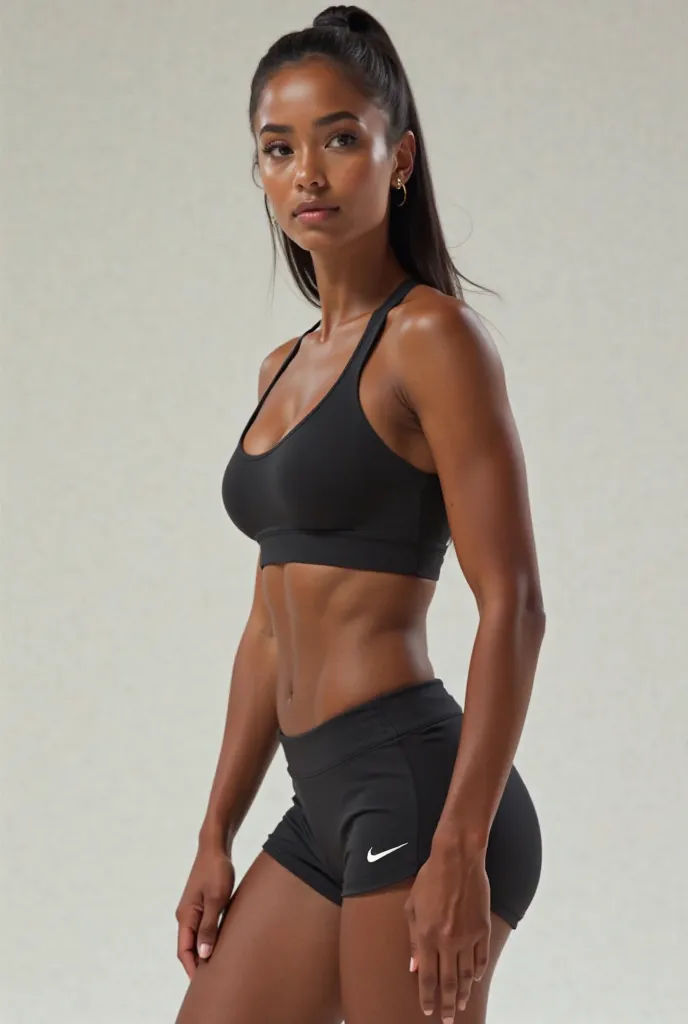 A woman in a bra and a Nike Pro shorts 