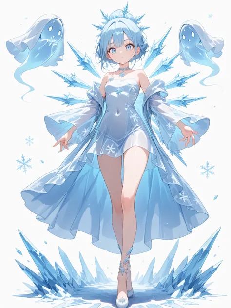  masterpiece,Best Quality,great quality in the midst of intensity,very aesthetic, ultra detailed extremely detailed, best quality, 4K, 1 beautiful ice monster girl, fantasy,full body shot, looking at viewers, Snowflakes from the palm of your hand,dynamic p...