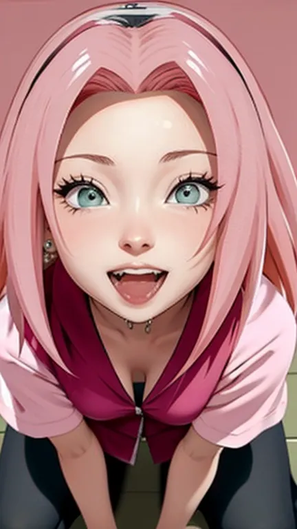 ((1girl, masterpiece， Best quality at best， 1 Girl， Sakura Haruno， ，red clothes，（split)，Grew, to be sexy)), 
((with pink hair， long pink hair， （green eyes:1.4)， Forehead Protection,  Haruno Sakura)),
((tight black glossy shirt)), (dynamic pose:1.1), ((dyna...