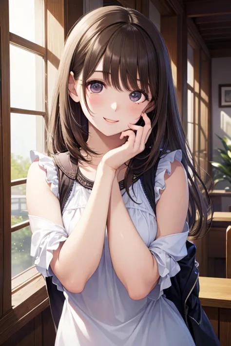 anegasaki nene, shiny brown hair, beautiful brown eyes, smiling face, sparkling pupils, (fine grain), highly detailed eyes, highly detailed face, highly detailed eyes,, (masterpiece:1.2, best quality), ((only1 girl)), cowboy shot,





(Best Quality:1.2), ...