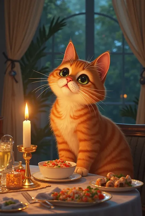 Once upon a time, in a cozy little neighborhood, there lived an orange cat named Oliver. Oliver was known for his charming personality and mischievous antics. One day, feeling a bit lonely, Oliver decided to call up his friends for a dinner party at his pl...