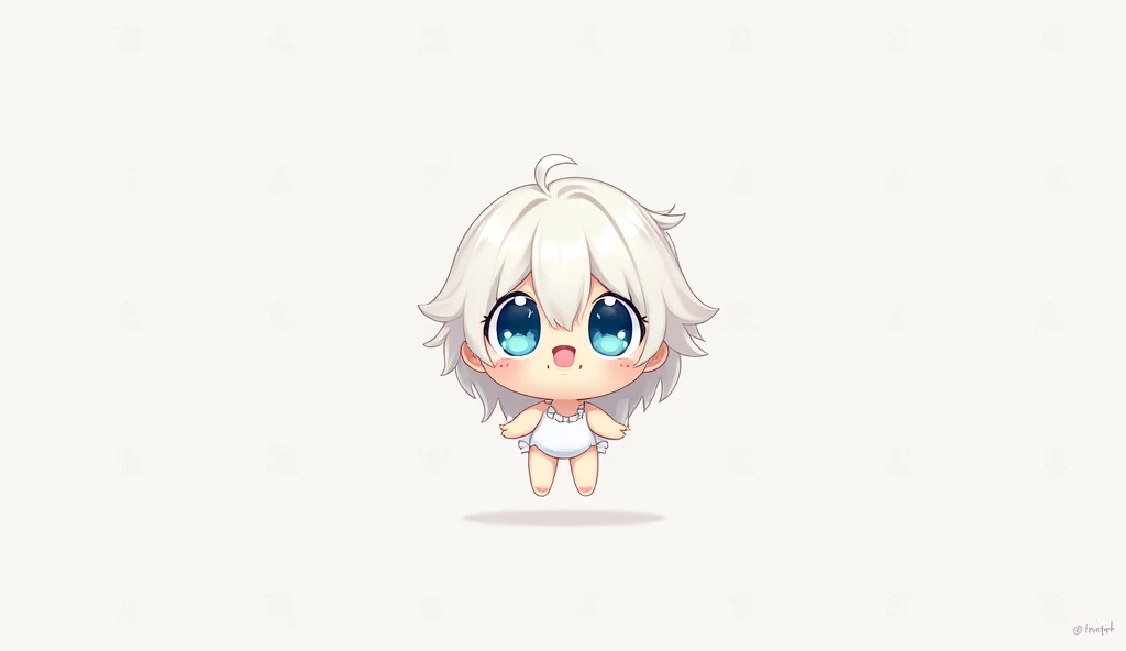 an emoji for Twitch, cute character,  CHIBI STYLE, with various facial expressions, white hair and white clothes, blue eyes, solid color in the background, no headphones