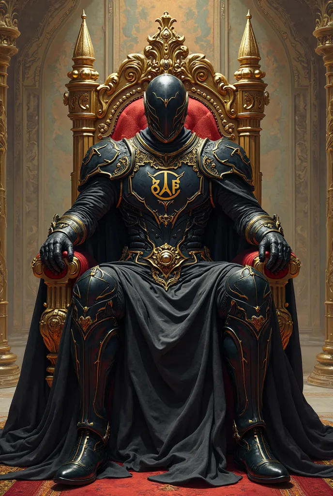 Black and gold ranger with the word 8AF on his chest sitting on the throne