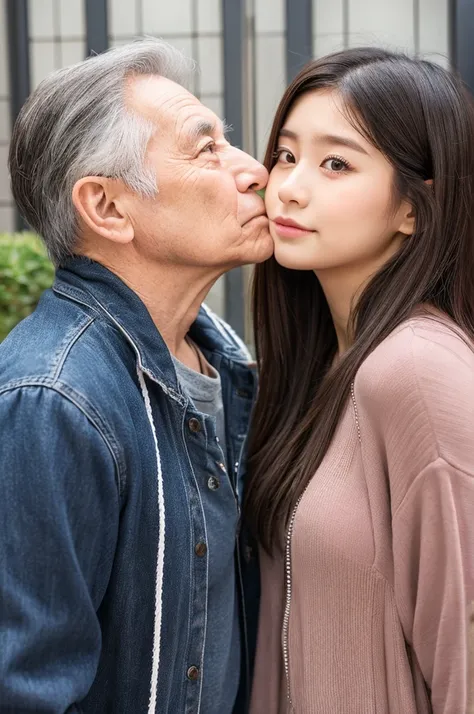 Just the two of us　 70 year old man and his 20 year old daughter　My Daughter looks as young and cute as a 15-year-old idol.　My Daughter is short, About 155cm.　Kissing a 70 year old man　My Daughter&#39;small bust　Young girl on the chest kisses an old man an...