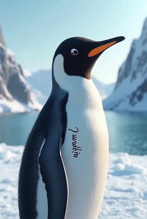 Photo of a penguin with its left wing tattooed with the name Pinpin