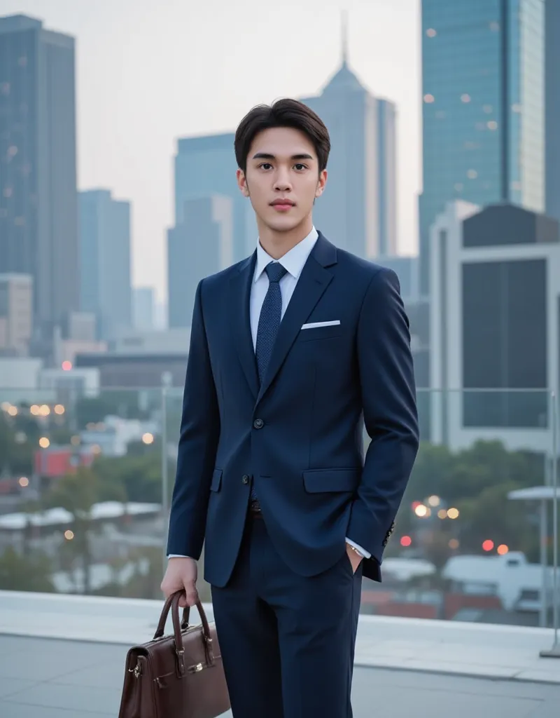 A 23-year-old boy wearing a suit 