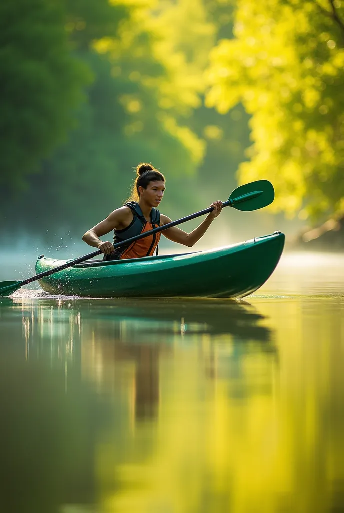 That same photo with the green paddling with yellow color underneath the paddling over the shoulder 